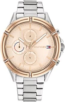 Tommy Hilfiger Orologio Analogico Multifunzione al Quarzo da Donna con Cinturino in Acciaio Inossidabile Argentato