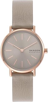 Skagen Signatur Orologio per donna, movimento al quarzo con cinturino in acciaio inossidabile o in pelle, Beige e oro rosa, 30MM