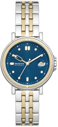 Skagen Signatur Orologio per donna, movimento al quarzo con cinturino in acciaio inossidabile o in pelle, Tono argento e blu, 30MM