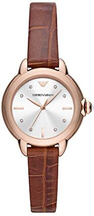 Emporio Armani Orologio Donna, movimento a tre lancette, cassa in acciaio inossidabile da 32 mm riciclata in oro rosa (almeno 50%) con cinturino in pelle,