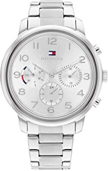 Tommy Hilfiger Orologio Analogico Multifunzione al Quarzo da Donna con Cinturino in Acciaio Inossidabile Argentato