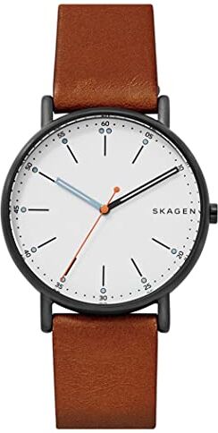 Skagen Orologio Signatur da uomo, movimento a tre lancette, cassa Midnight in acciaio inossidabile da 40 mm e cinturino in pelle,