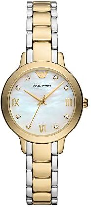 Emporio Armani Orologio da Donna, Movimento a Tre Lancette, Cassa in Acciaio Inossidabile Riciclato da 32 mm (Almeno 50%) con Bracciale in Acciaio Inossidabile Riciclato (Almeno 50%),