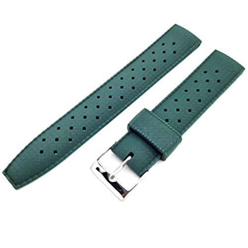 Generico Cinturino TROPIC ONE MORE STRAP Fibbia Silver per Orologi diver sub vintage Nero Blu Verde Marrone 20mm 22mm COMPATIBILE CON MOONSWATCH (20mm, Verde)