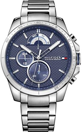 Tommy Hilfiger Orologio Analogico Multifunzione al Quarzo da Uomo con Cinturino in Acciaio Inossidabile con Cinturino in Acciaio Inossidabile