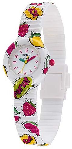 Hip Hop Orologio Solo Tempo Kids Fun, Orologio per Bambini Bianco con Stampa Frutta e Cinturino in Silicone Morbido Resistente all'Acqua