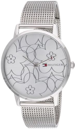 Tommy Hilfiger Orologio Analogico al Quarzo da Donna con Cinturino in Maglia Metallica in Acciaio Inossidabile Argentato