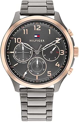 Tommy Hilfiger Orologio Analogico Multifunzione al Quarzo da Uomo con Cinturino in Acciaio Inossidabile Grigio