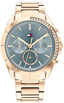 Tommy Hilfiger Orologio Analogico Multifunzione al Quarzo da Donna con Cinturino in Acciaio Inossidabile Color Oro Rosso