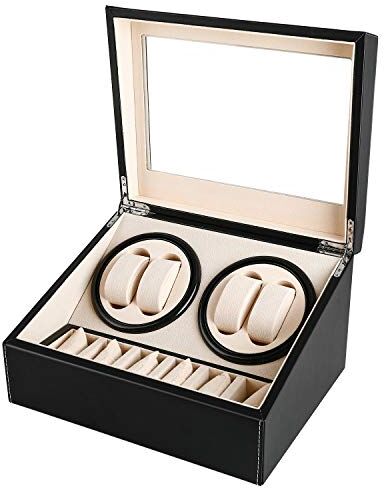 Gifort Watch Winder, Scatola Carica Orologio per 4 Orologi e 6 Custodie per Gioielli Scatola Orologio a Carica Automatica in Cuoio con Motore Silenzioso per Orologi da Polso