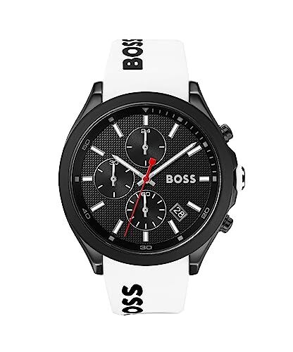 Boss Orologio con Cronografo al Quarzo da uomo Collezione Velocity con cinturino in silicone, Bianco (White)