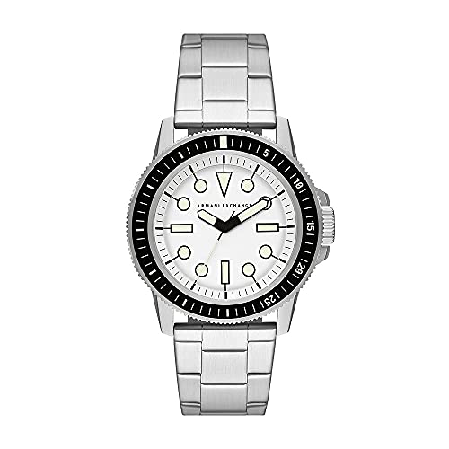 Armani Orologio Uomo, movimento a tre lancette, cassa in acciaio inossidabile argentato da 44 mm con bracciale in acciaio inossidabile,