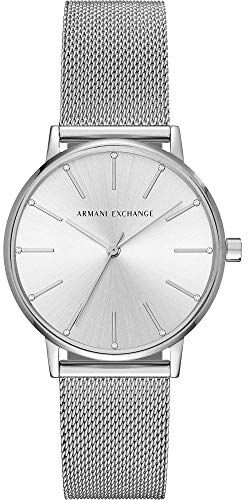 Armani Orologio a tre lancette da donna, cassa in acciaio inossidabile 36 mm e bracciale a maglie in acciaio inossidabile,