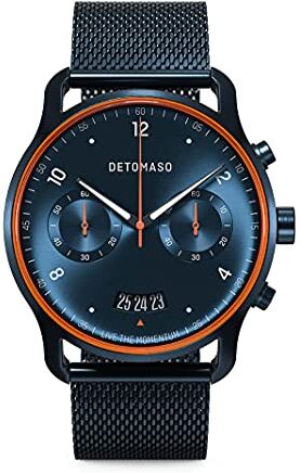 Detomaso SORPASSO Velocita Blue Orange Orologio da polso da uomo analogico al quarzo, maglia milanese blu spazzolato, blu, Bracciale