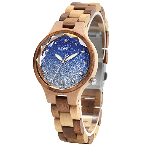 BEWELL Orologio da donna in legno analogico al quarzo giapponese con cinturino in legno W162A, beige.