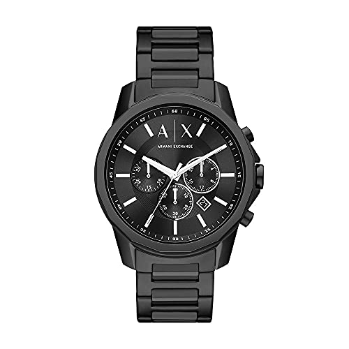 Armani Orologio cronografo da uomo, cassa in acciaio inossidabile nero da 44 mm con bracciale in acciaio inossidabile,