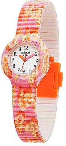 Hip Hop Orologio BAMBINO KIDS FUN quadrante MONO-COLORE BIANCO movimento SOLO TEMPO 3H QUARZO e CINTURINO SILICONE CON TESSUTO MULTICOLORE