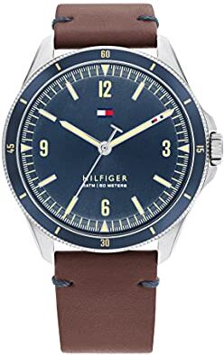 Tommy Hilfiger Orologio Analogico al Quarzo da Uomo con Cinturino in Pelle Marrone