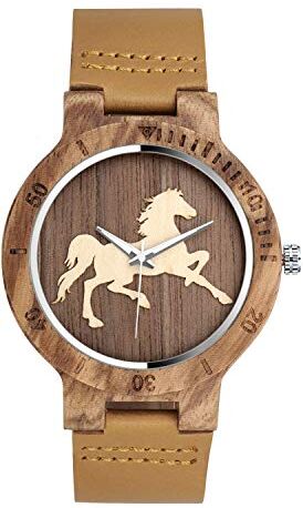 Unendlich U Infinity U-Fashion Orologio casual in legno di bambù per donna e uomo Orologio al quarzo da lavoro con cinturino in vera pelle Idea regalo di Natale Cavallo design