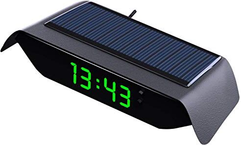 Kasmole Orologio LCD per auto ad energia solare, orologio con termometro digitale per auto Display luminoso della temperatura e monitor dei termometri Termometri per orologio da cruscotto