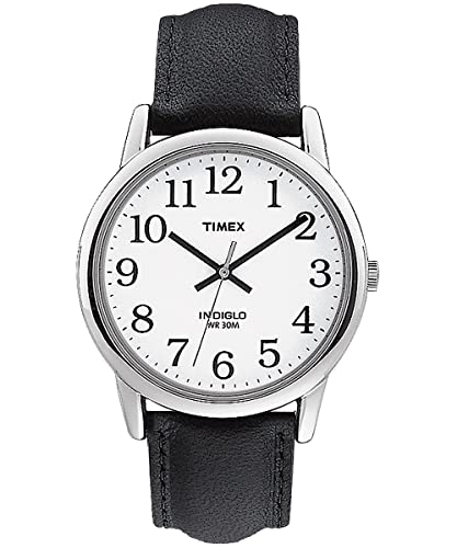 Timex Easy Reader T20501, orologio da uomo con cinturino in pelle nera da 35 mm, color argento