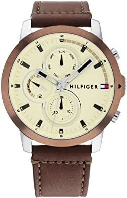 Tommy Hilfiger Orologio analogico multifunzione al quarzo da uomo con cinturino in pelle Marrone