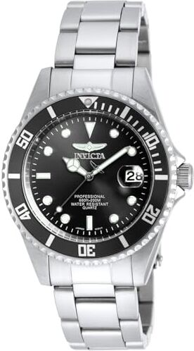 Invicta Pro Diver Orologio da Uomo in Acciaio Inossidabile con Movimento al Quarzo, Argento/Nero 37 mm