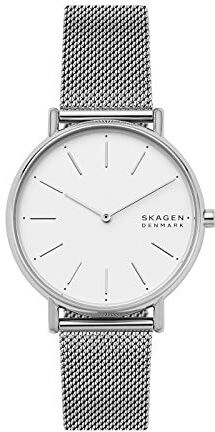 Skagen Signatur Orologio per donna, movimento al quarzo con cinturino in acciaio inossidabile o in pelle, Grigio e bianco, 38MM