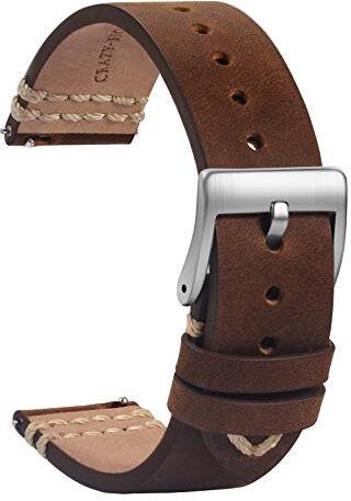 TStrap Orologi Cinturini Pelle 19mm Sostituzione Cinturino Morbido Marrone a Sgancio Rapido Cinturino Sportivo Da Uomo Cinturino Orologi Intelligenti Fibbia Argento 18mm 20mm 21mm 22mm