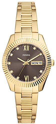 Fossil Scarlette Orologio da donna, movimento al quarzo, cassa in acciaio inossidabile dorata da 32 mm con bracciale in acciaio inossidabile,