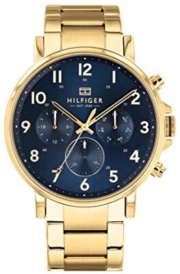 Tommy Hilfiger Orologio Analogico Multifunzione al Quarzo da Uomo con Cinturino in Acciaio Inossidabile Dorato