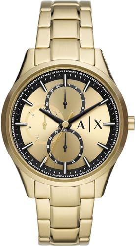 Armani Orologio Uomo, movimento al quarzo multifunzione, cassa in acciaio inox oro 42 mm con bracciale in acciaio inox,