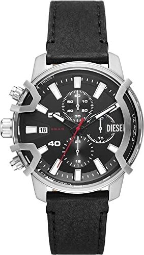 Diesel Orologio Cronografo da Uomo in Quarzo con Bracciale Grigio DZ4603 + Anello da Uomo in Acciaio Color Oro con Logo a D, DX1376710