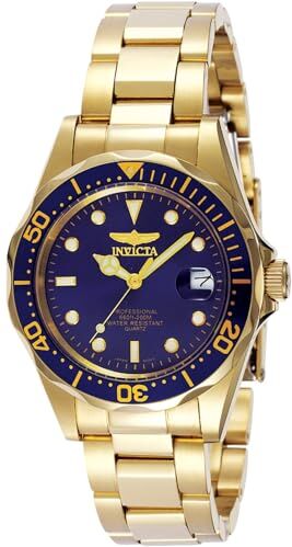 Invicta Pro Diver Orologio da uomo in acciaio inossidabile con movimento al quarzo 37 mm, Oro / Blu