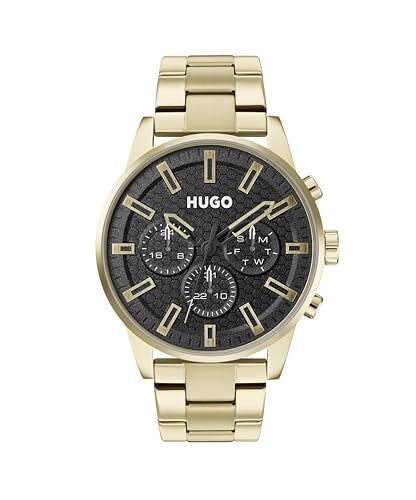 HUGO Orologio Analogico Multifunzione al Quarzo da Uomo con Cinturino in Acciaio Inossidabile Dorato