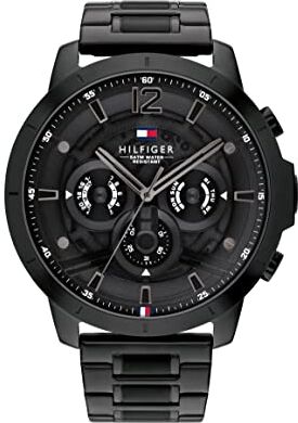 Tommy Hilfiger Orologio Analogico Multifunzione al Quarzo da Uomo con Cinturino in Acciaio Inossidabile Nero