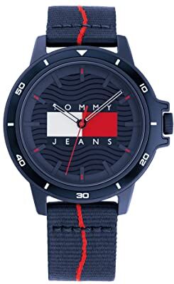 Tommy Hilfiger Jeans Orologio Analogico al Quarzo da Uomo Con Cinturino In Tessuto Derivato Da Plastica Nell'Oceano Blu