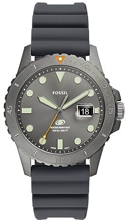 Fossil Orologio da uomo  Blue Movimento al quarzo/data a tre lancette Cassa 42 mm con cinturino in silicone , Grigio