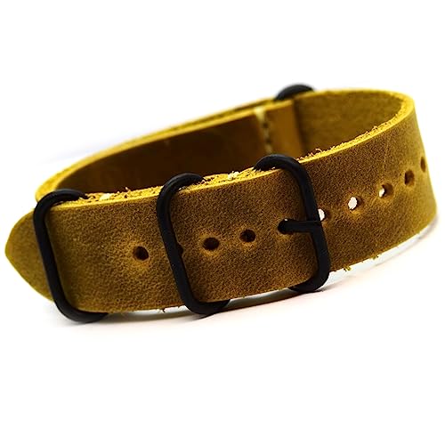 ArtLeatherCraft Cinturino di ricambio in vera pelle Nato, stile militare, colore degli anelli e dimensioni 18 mm, 20 mm, 22 mm, 24 mm, 26 mm, 22mm