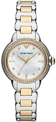 Emporio Armani Orologio da donna, movimento a tre lancette, cassa in acciaio inossidabile riciclato da 32 mm (almeno 50%) e bracciale in acciaio inossidabile riciclato (almeno 50%),