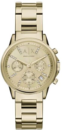 Armani Orologio da donna con cronografo al quarzo, cassa in acciaio inossidabile da 36 mm e bracciale in acciaio inossidabile,