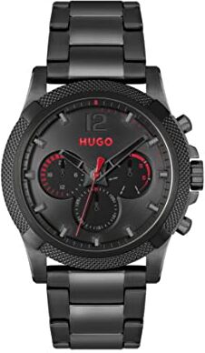 HUGO Orologio analogico multifunzione al quarzo da uomo con cinturino in acciaio inossidabile Nero