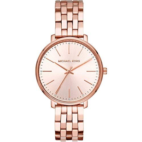 Michael Kors Orologio Pyper da donna, movimento a tre lancette, cassa in acciaio inossidabile oro rosa da 38 mm con bracciale in acciaio inossidabile, , Oro rosa e rosa chiaro