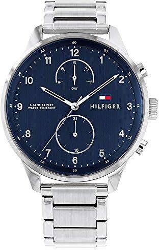 Tommy Hilfiger Orologio Analogico Multifunzione al Quarzo da Uomo con Cinturino in Acciaio Inossidabile Argentato