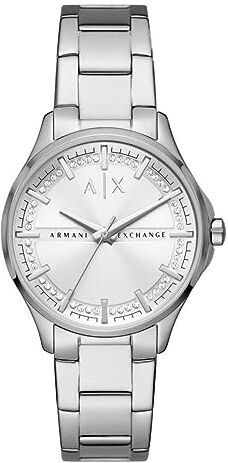 Armani Orologio da donna a tre lancette, cassa in acciaio inossidabile argentata da 36 mm con bracciale in acciaio inossidabile,