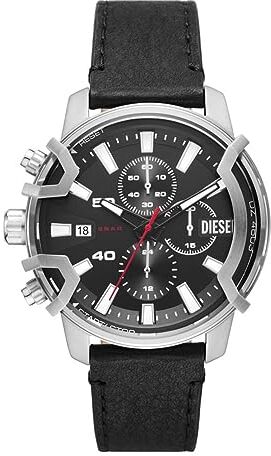 Diesel Orologio Griffed da uomo, movimento cronografo, cassa in acciaio inossidabile argento da 42 mm con cinturino in pelle,