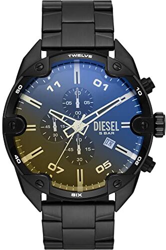 Diesel Orologio Spiked da uomo, movimento cronografo, cassa in acciaio inossidabile nero da 49 mm con bracciale in acciaio inossidabile,