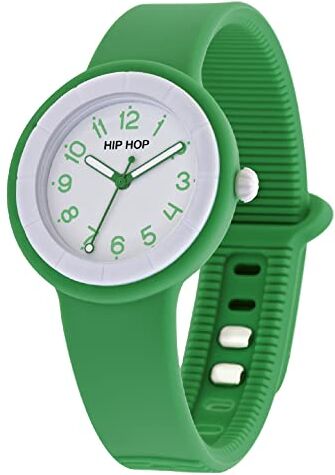 Hip Hop , Collezione Hero.Dot, Orologio Donna, Cinturino in Silicone Soft Touch, Pratica Chiusura, Lunetta Bianca, Numeri Verdi, Cassa 34 mm, Movimento al Quarzo, Verde