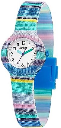 Hip Hop Orologio BAMBINO LA METHODE quadrante MONO-COLORE BIANCO movimento SOLO TEMPO 3H QUARZO e CINTURINO SILICONE CON TESSUTO MULTICOLORE