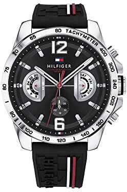 Tommy Hilfiger Orologio Analogico Multifunzione al Quarzo da Uomo con Cinturino in Silicone Nero